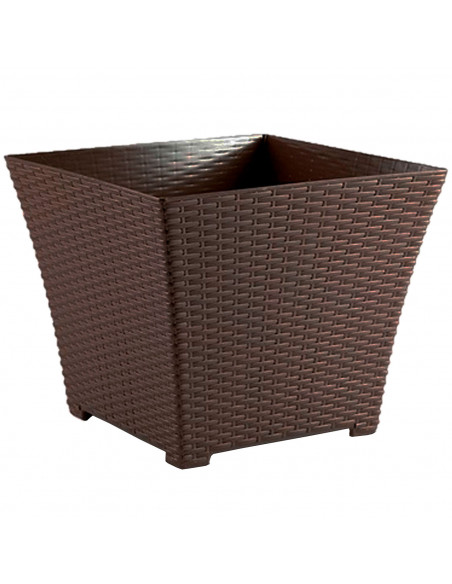 Tradineur - Maceta cuadrada de plástico Rattan, macetero, tiesto, recipiente para plantas, flores, balcón, terraza, jardín (Weng