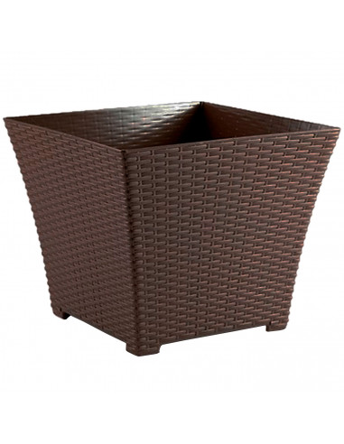 Tradineur - Maceta Rattan cuadrada de plástico, macetero, tiesto, recipiente para plantas, flores, balcón, terraza, jardín (Weng
