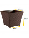 Tradineur - Maceta Rattan cuadrada de plástico, macetero, tiesto, recipiente para plantas, flores, balcón, terraza, jardín (Weng