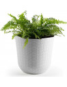 Tradineur - Maceta de plástico redonda Rattan, macetero, tiesto para plantas, flores, balcón, terraza, jardín (Blanco, 32,5 x 30