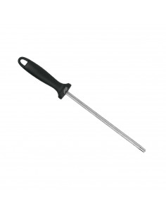 Afilador de cuchillos manual de acero 20 cm con mango de plástico negro, afilador profesional de cocina para cuchillos jamoneros