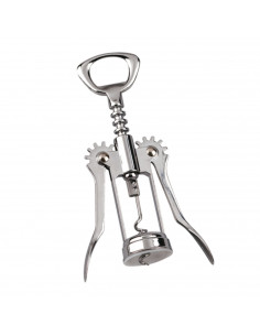 Sacacorchos de acero inoxidable, de 2 brazos y 16,5 x 5 cm. Abrebotellas para hosteleria u hogar. Abridor de inox para chapas o