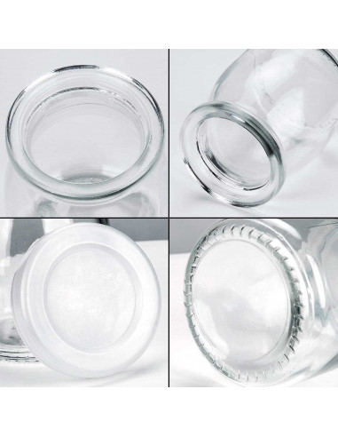 Tradineur - Bote de vidrio con tapa de plástico para yogurtera, frasco, tarro rellenable para preparar yogures, natillas, potito