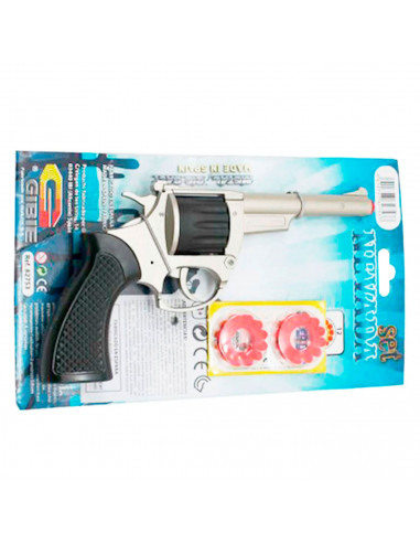 Tradineur - Pistola de juguete con 24 fulminantes "Nevada", revólver de juguete recargable con disparos sonoros, 2 discos de 12