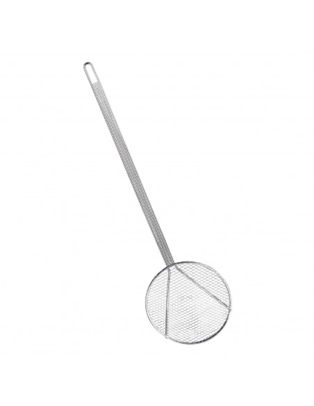 Tradineur - Espumadera de acero inoxidable 41 x 12 cm, paleta de cocina con malla metálica para patatas fritas con agujero para