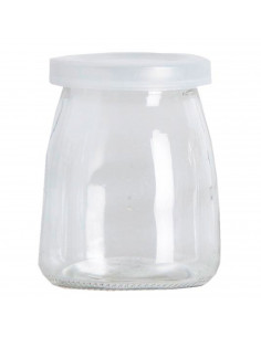 Tradineur - Bote de vidrio para yogurtera con tapa de plástico, frasco, tarro rellenable para preparar yogures, natillas, potito