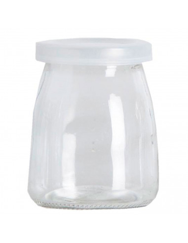 Tradineur - Bote de vidrio para yogurtera con tapa de plástico, frasco, tarro rellenable para preparar yogures, natillas, potito
