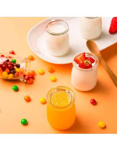 Tradineur - Bote de vidrio para yogurtera con tapa de plástico, frasco, tarro rellenable para preparar yogures, natillas, potito