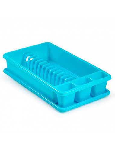Tradineur - Escurreplatos de plástico rectangular con bandeja antigoteo, escurridor, soporte, organizador vajilla, cocina, 45,5
