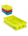Tradineur - Escurreplatos de plástico rectangular con bandeja antigoteo, escurridor, soporte, organizador vajilla, cocina, 45,5