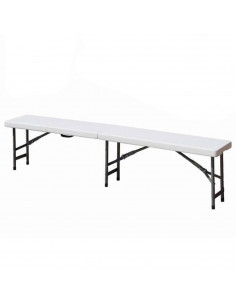 Tradineur - Banco plegable de plástico y acero con asa de transporte, portátil, ultrarresistente, jardín, camping, eventos (Blan