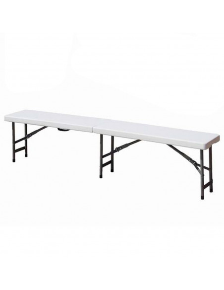 Tradineur - Banco plegable de plástico y acero con asa de transporte, portátil, ultrarresistente, jardín, camping, eventos (Blan