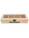 Tradineur - Caja de madera "Infusiones" con tapa de cristal, caja de almacenamiento decorativa, madera natural, guardar té, manz