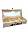 Tradineur - Caja de madera "Infusiones" con tapa de cristal, caja de almacenamiento decorativa, madera natural, guardar té, manz