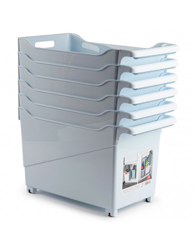 Tradineur - Carrito multiusos de plástico con ruedas y asa Nº2, cesta organizadora para productos de limpieza, baño, cocina (Bla