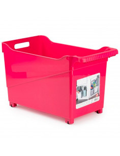 Tradineur - Carrito de plástico multiusos con ruedas y asa Nº2, cesta organizadora para productos de limpieza, baño, cocina, 28