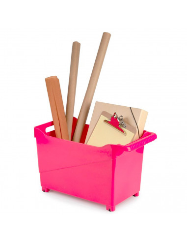 Tradineur - Carrito de plástico multiusos con ruedas y asa Nº2, cesta organizadora para productos de limpieza, baño, cocina, 28