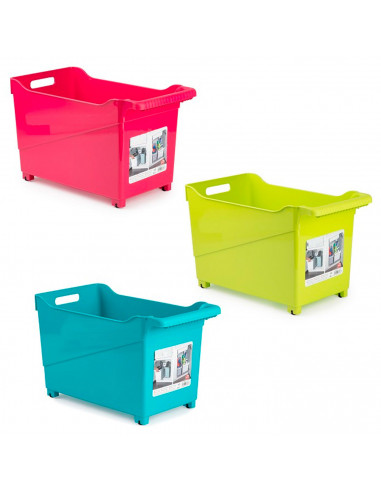 Tradineur - Carrito de plástico multiusos con ruedas y asa Nº2, cesta organizadora para productos de limpieza, baño, cocina, 28