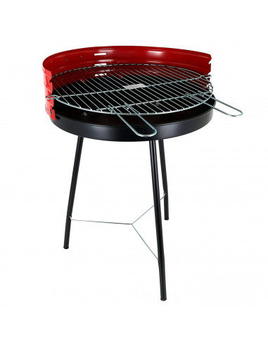 Algon - Barbacoa redonda con patas desmontables, acero cromado, parrilla zincada con grill regulable por niveles, carbón, leña,