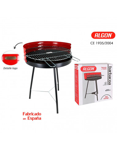 Algon - Barbacoa redonda con patas desmontables, acero cromado, parrilla zincada con grill regulable por niveles, carbón, leña,
