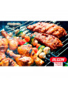 Algon - Barbacoa redonda con patas desmontables, acero cromado, parrilla zincada con grill regulable por niveles, carbón, leña,