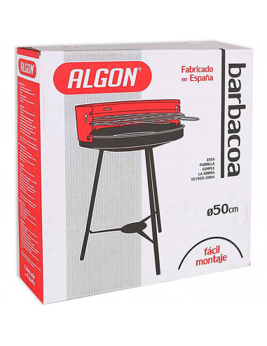 Algon - Barbacoa redonda con patas desmontables, acero cromado, parrilla zincada con grill regulable por niveles, carbón, leña,