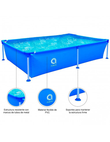 Tradineur - Piscina rectangular con estructura metálica y paredes de 3 capas, fácil montaje, exterior, jardín (Azul, 1125 litros