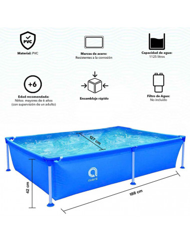 Tradineur - Piscina rectangular con estructura metálica y paredes de 3 capas, fácil montaje, exterior, jardín (Azul, 1125 litros