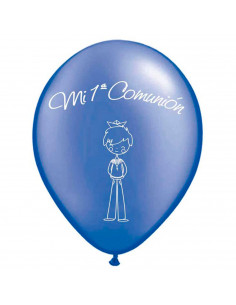 Tradineur - Set de 12 globos para Primera Comunión de látex de caucho natural, decoración en fiestas, celebraciones, hogar (Azul