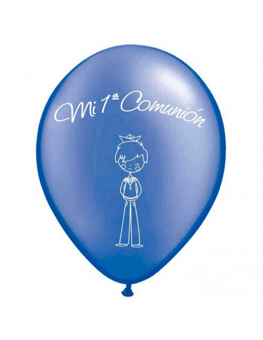 Tradineur - Set de 12 globos para Primera Comunión de látex de caucho natural, decoración en fiestas, celebraciones, hogar (Azul