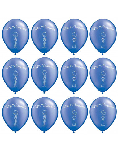 Tradineur - Set de 12 globos para Primera Comunión de látex de caucho natural, decoración en fiestas, celebraciones, hogar (Azul