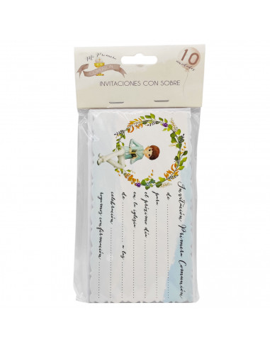 Tradineur - Set de 10 invitaciones para Primera Comunión con sobre, papel, amigos, familia, fiestas, celebraciones religiosas (N