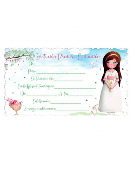 Tradineur - Set de 10 invitaciones con sobre para Primera Comunión, papel, amigos, familia, fiestas, celebraciones religiosas (N