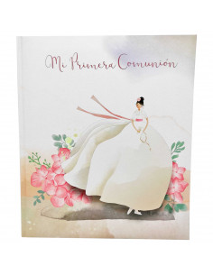 Tradineur - Libro de Primera Comunión con tapa acolchada, incluye espacios para fotos, dedicatorias, datos personales, regalos (