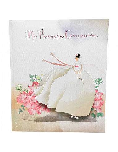 Tradineur - Libro de Primera Comunión con tapa acolchada, incluye espacios para fotos, dedicatorias, datos personales, regalos (