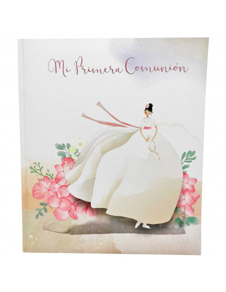Tradineur - Libro de Primera Comunión con tapa acolchada, incluye espacios para fotos, dedicatorias, datos personales, regalos (