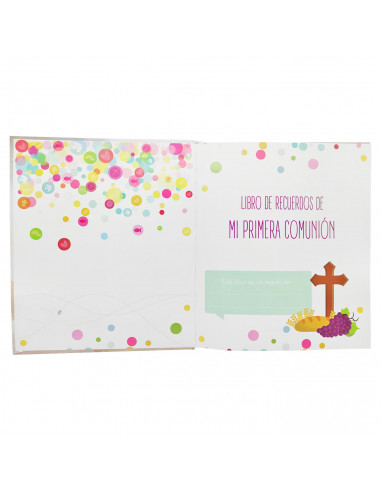 Tradineur - Libro de Primera Comunión con tapa acolchada, incluye espacios para fotos, dedicatorias, datos personales, regalos (