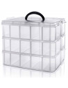 Tradineur - Caja organizadora de plástico, 3 baldas y asa, 30 compartimentos, divisores removibles, almacenamiento tornillos, bo