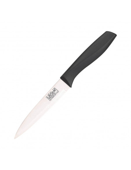 Tradineur - Cuchillo de cocina profesional, hoja fina de 13 cm de acero inoxidable, mango de plástico negro, corte preciso, uten