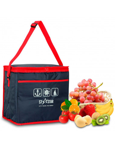 Tradineur - Bolsa porta alimentos, nevera térmica con correa ajustable y aislante interior, plegable, picnic, playa, camping (23