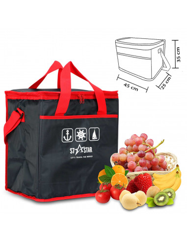 Tradineur - Bolsa térmica porta alimentos, nevera con asas, correa ajustable y aislante interior, plegable, picnic, playa, campi