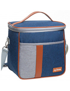 Tradineur - Bolsa térmica de tela, nevera porta alimentos con aislamiento, asa y correa ajustable, picnic, playa, camping (10 li