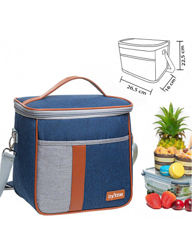 Tradineur - Bolsa térmica de tela, nevera porta alimentos con aislamiento, asa y correa ajustable, picnic, playa, camping (10 li