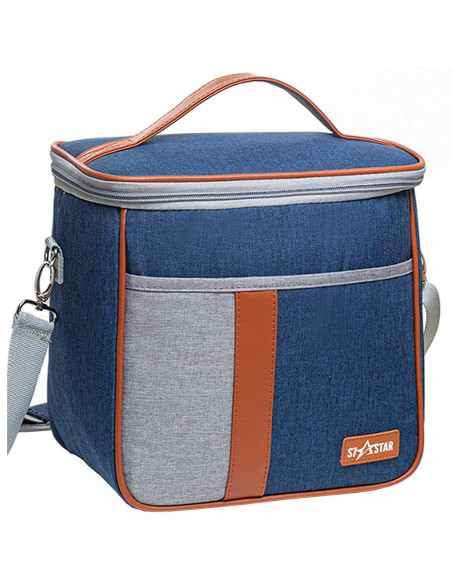 Tradineur - Bolsa nevera térmica de tela porta alimentos con aislamiento, asa y correa ajustable, picnic, playa, camping (15 lit