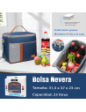 Tradineur - Bolsa térmica de tela porta alimentos, nevera con aislamiento, asa y correa ajustable, picnic, playa, camping (23 li