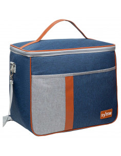 Tradineur - Bolsa térmica porta alimentos de tela, nevera con aislamiento, asa y correa ajustable, picnic, playa, camping (30 li