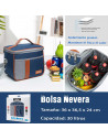 Tradineur - Bolsa térmica porta alimentos de tela, nevera con aislamiento, asa y correa ajustable, picnic, playa, camping (30 li