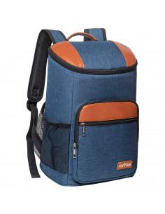 Tradineur - Mochila nevera térmica de tela porta alimentos con bolsillos, asa y correas ajustables, picnic, playa, camping (18 l