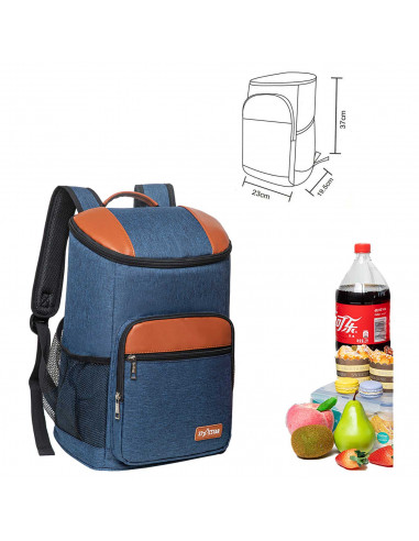 Tradineur - Mochila nevera térmica de tela porta alimentos con bolsillos, asa y correas ajustables, picnic, playa, camping (18 l