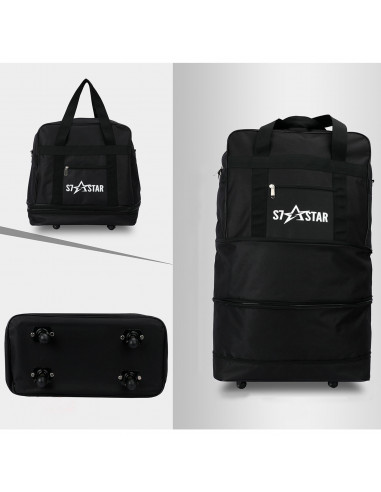 Tradineur - Maleta plegable de tela con 4 ruedas giratorias y asas, bolsa de viaje extensible, 3 posiciones, ligera, resistente